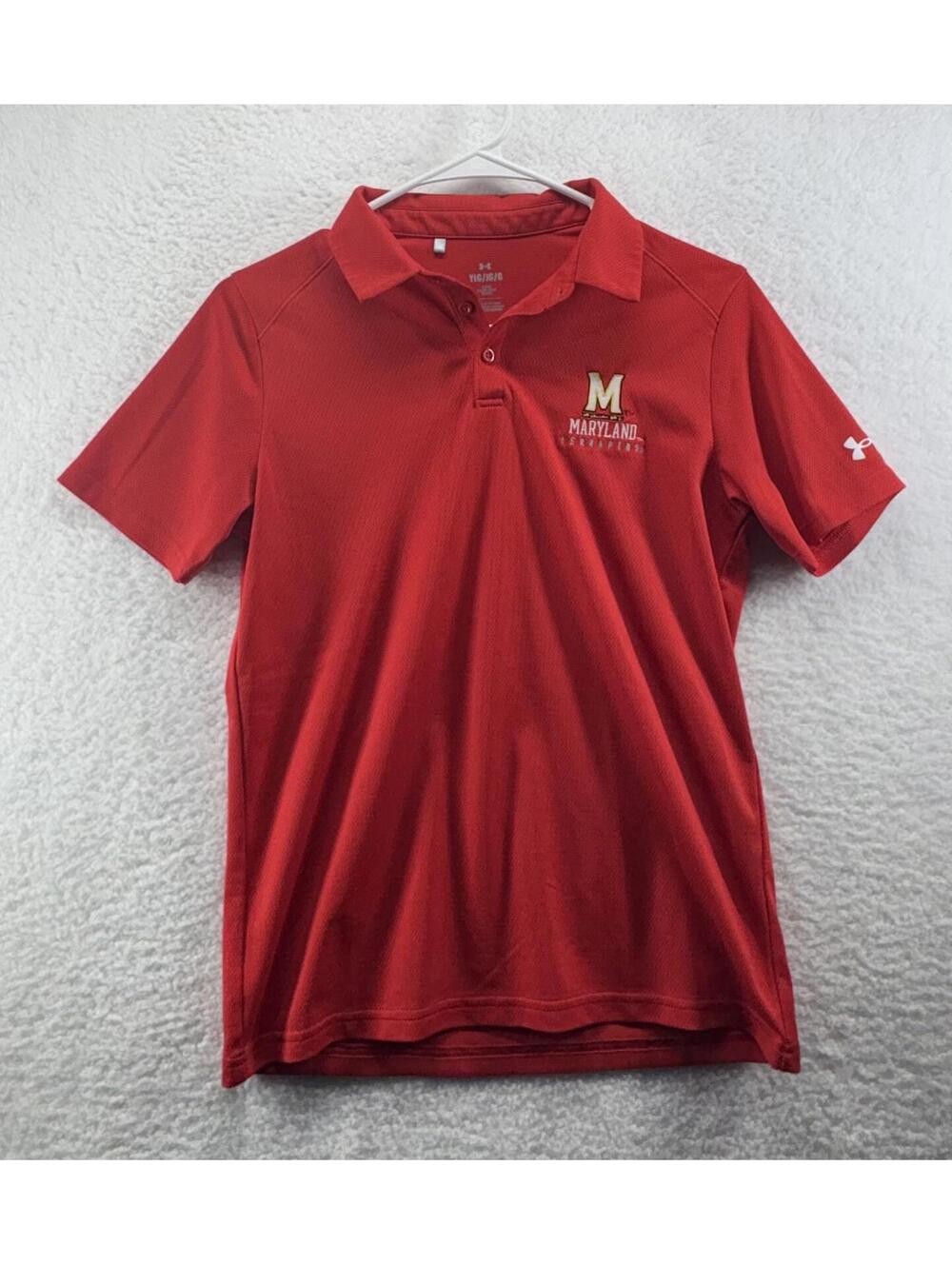 Under Armour Maryland Terrapins Polo Shirt Youth Large Red Performance Stretch
